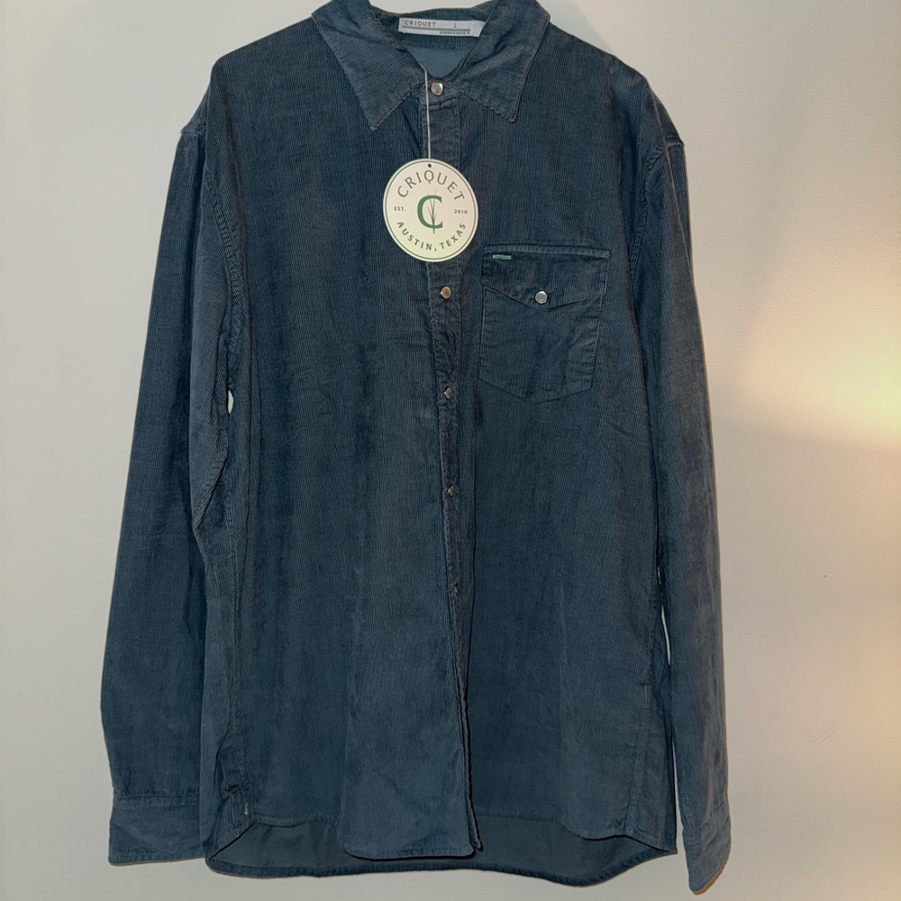 Criquet Men's Pearl Snap - Blue NWT